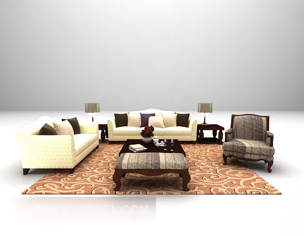 European Sofa Table Vintage Carpet 3d model European Sofa Table Vintage Carpet 3d model