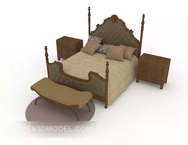 European Antique Dark Wooden Bed 3d model European Antique Dark Wooden Bed 3d model