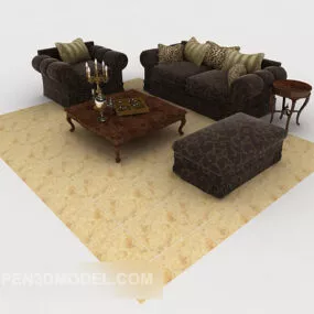 European Dark Brown Pattern Combination Sofa 3d model