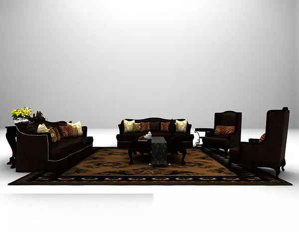European Dark Sofa Retro Style 3d model European Dark Sofa Retro Style 3d model