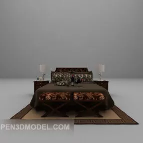 European Dark Double Bed 3d model