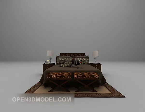 European Dark Double Bed 3d model European Dark Double Bed 3d model