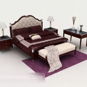 European Dark Red Double Bed 3d model