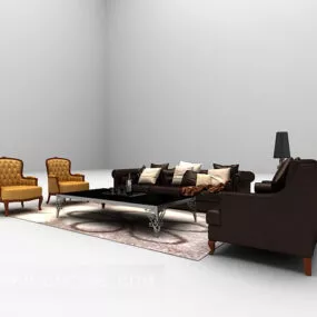 European Dark Sofa Large Full Sets 3d model