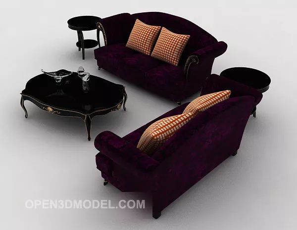European Deep Purple Combination Sofa 3d model European Deep Purple Combination Sofa 3d model