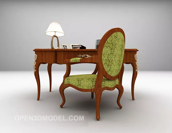 European Classic Desk Furniture With Chair 3d model European Classic Desk Furniture With Chair 3d model