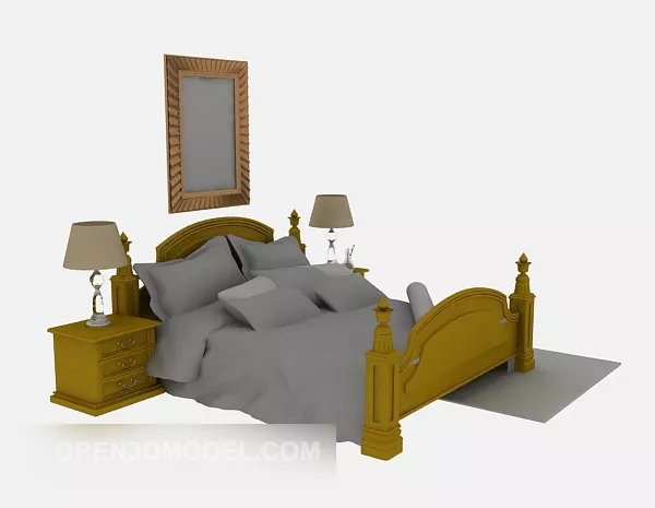 European Double Bed Furniture 3d model European Double Bed Furniture 3d model
