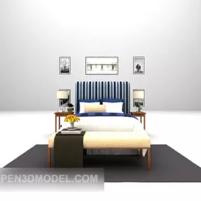 European Double Bed With Brown Carpet 3d model