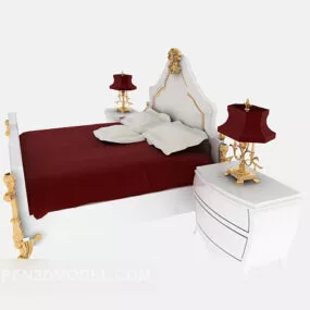 European Double Bed Red Velvet 3d model