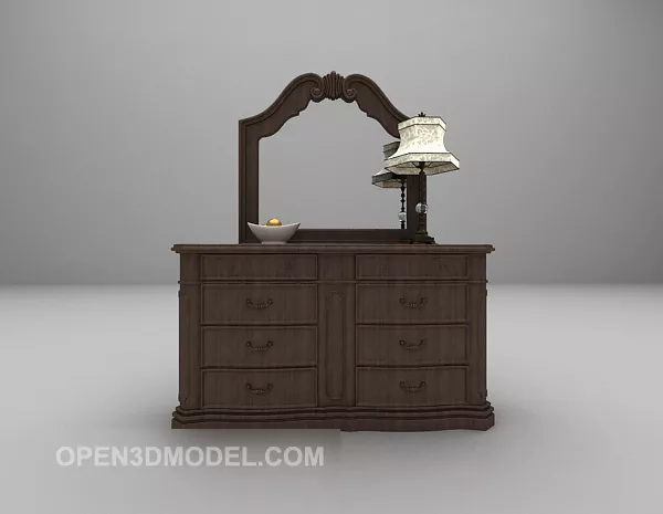 Wooden Frame Circular Mirror 3d model
