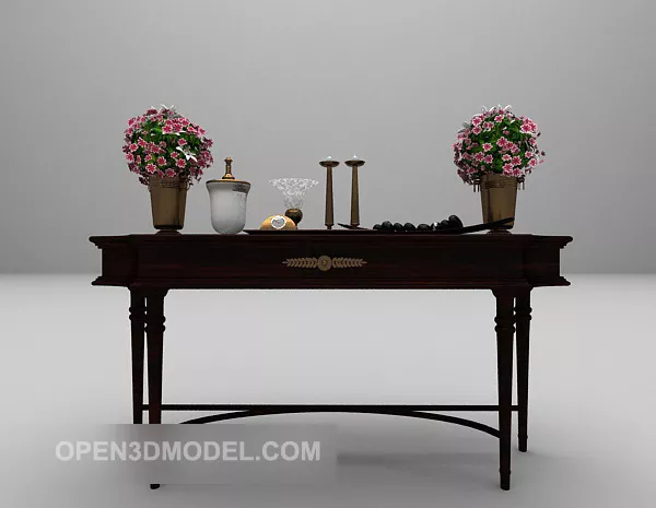 European Table With Flower Potted 3d model European Table With Flower Potted 3d model