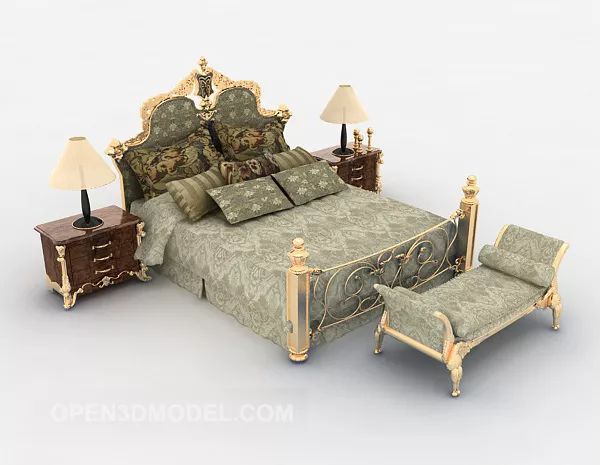 European Exquisite Luxury Double Bed 3d model European Exquisite Luxury Double Bed 3d model