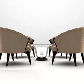 European Fabric Table And Chair Brown Color 3d model