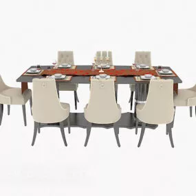 European Family Dinning Table Chair 3d model