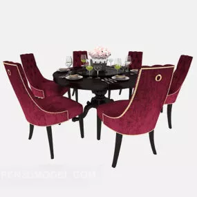 European Retro Dining Table Chair 3d model