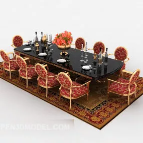European Vintage Table Chair Furniture Set 3d model
