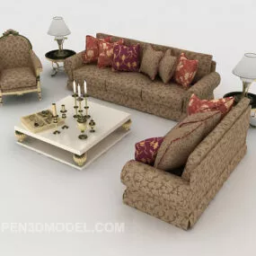 European Furniture Brown Sofa Sets 3d model