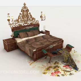 European Gorgeous Retro Double Bed 3d model
