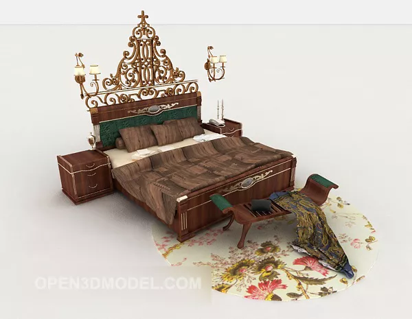 European Gorgeous Retro Double Bed 3d model European Gorgeous Retro Double Bed 3d model