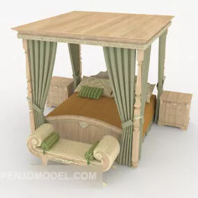 European Green Double Bed 3d model