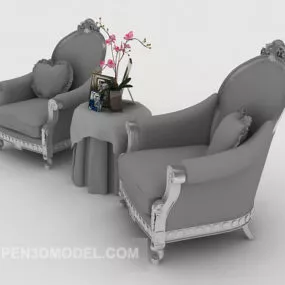 European Grey Single Sofa 3d model