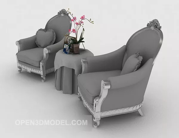 European Grey Single Sofa 3d model European Grey Single Sofa 3d model