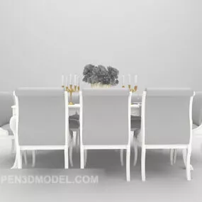 European Dinning Room Grey Table Chair 3d model