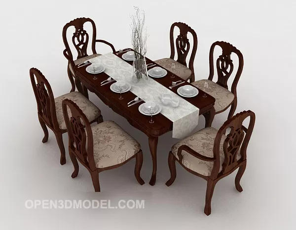European High-grade Solid Wood Table Chair 3d model European High-grade Solid Wood Table Chair 3d model