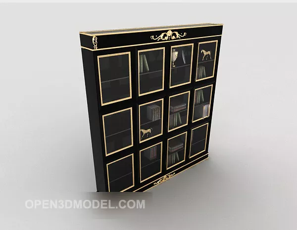 Black Bookcase With Book, Bird Decorative 3d model