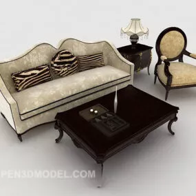 European Home Brown Wood Combination Sofa 3d model