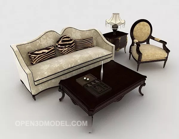 European Home Brown Wood Combination Sofa 3d model European Home Brown Wood Combination Sofa 3d model