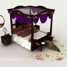 European Home Dark Brown Double Bed 3d model