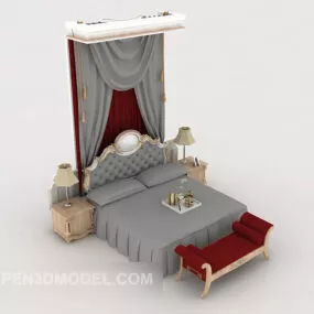 European Home Double Bed Grey Color 3d model