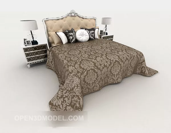 European Home Pattern Double Bed 3d model European Home Pattern Double Bed 3d model