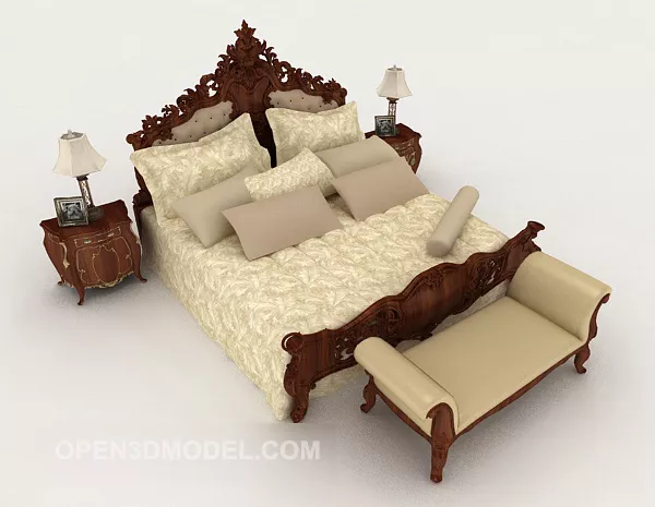 European Home Retro Double Bed 3d model European Home Retro Double Bed 3d model