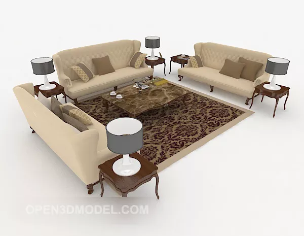 European Home Wood Brown Combination Sofa 3d model European Home Wood Brown Combination Sofa 3d model