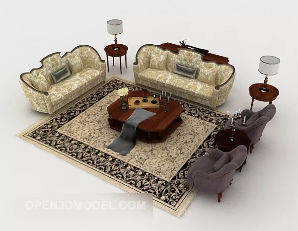European Home Yellow Combination Sofa 3d model European Home Yellow Combination Sofa 3d model
