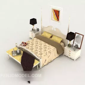 European Home Yellow Double Bed 3d model