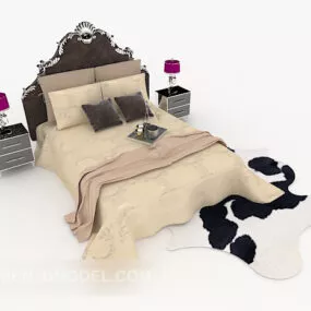 European Home Yellow Pattern Double Bed 3d model