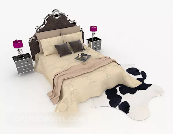 European Home Yellow Pattern Double Bed 3d model European Home Yellow Pattern Double Bed 3d model