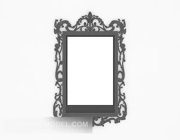 Oval Mirror Inside Carved Rectangle Frame 3d model