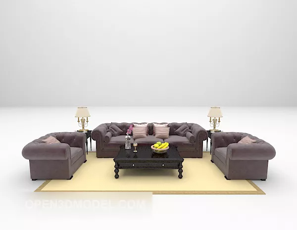 European Leather Sofa Table Set With Carpet 3d model European Leather Sofa Table Set With Carpet 3d model