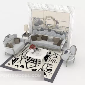 European Light Color System Sofa Sets 3d model