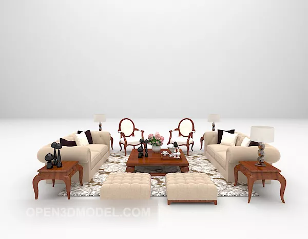European Light-colored Sofa Large Full Sets 3d model European Light-colored Sofa Large Full Sets 3d model