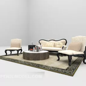 European Light Color Sofa Large Size 3d model