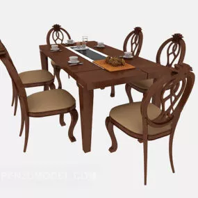 European Wood Dinning Table Chair 3d model