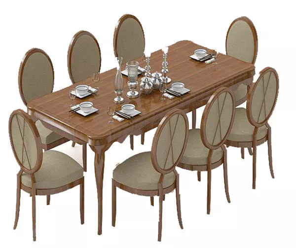 European Long Square Table Chairs 3d model European Long Square Table Chairs 3d model
