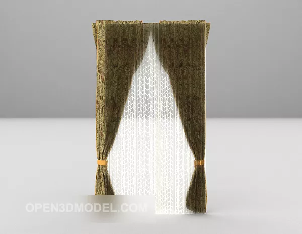 Classic Style Curtain With Top Decorative 3d model