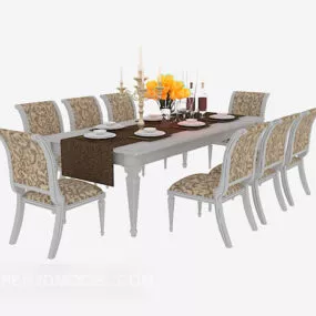European Luxury Large Dining Table Chair 3d model
