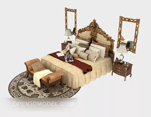 European Luxury Home Double Bed 3d model European Luxury Home Double Bed 3d model
